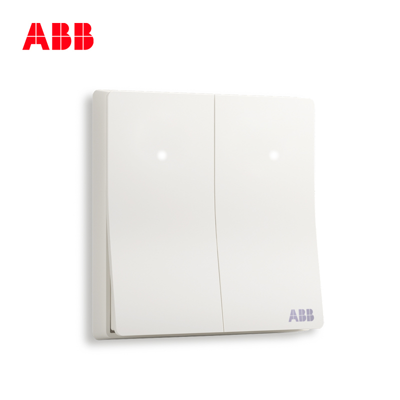 ABB开关插座 轩致无框 雅典白色二位单控带灯开关 16AXAF182