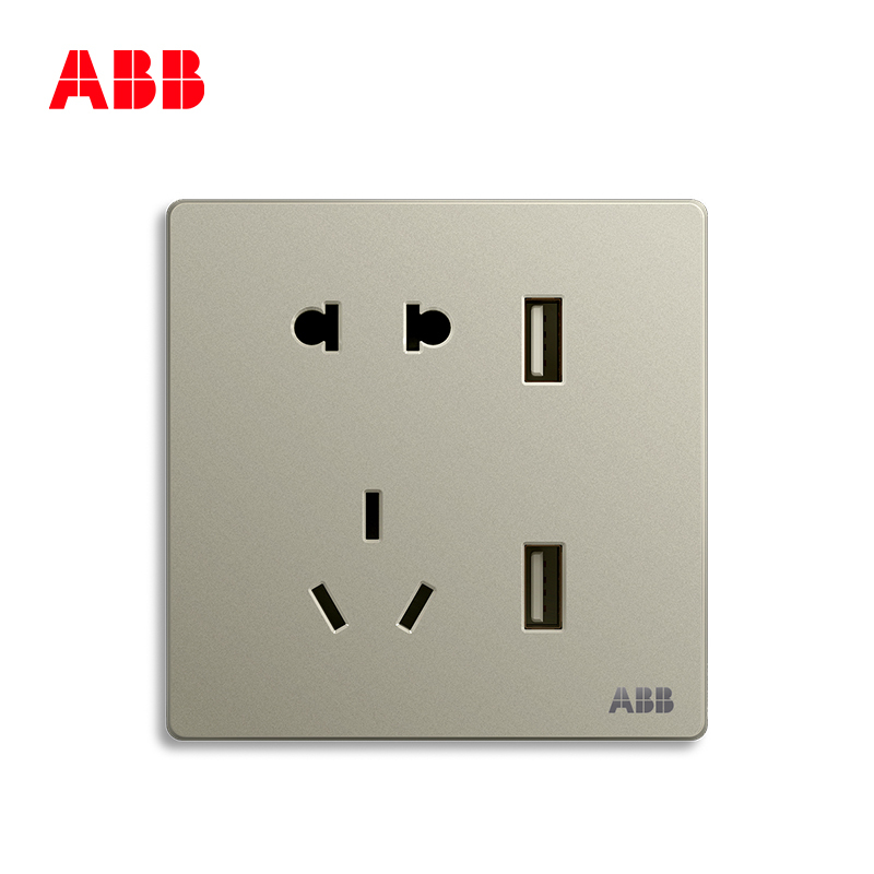 ABB开关插座 轩致无框二位带USB充电中标 二三极插座10AAF293-CS
