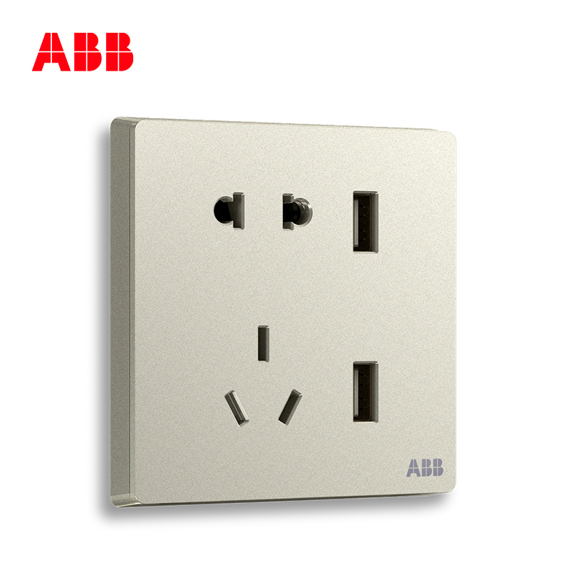 ABB开关插座 轩致无框二位带USB充电中标 二三极插座10AAF293-CS