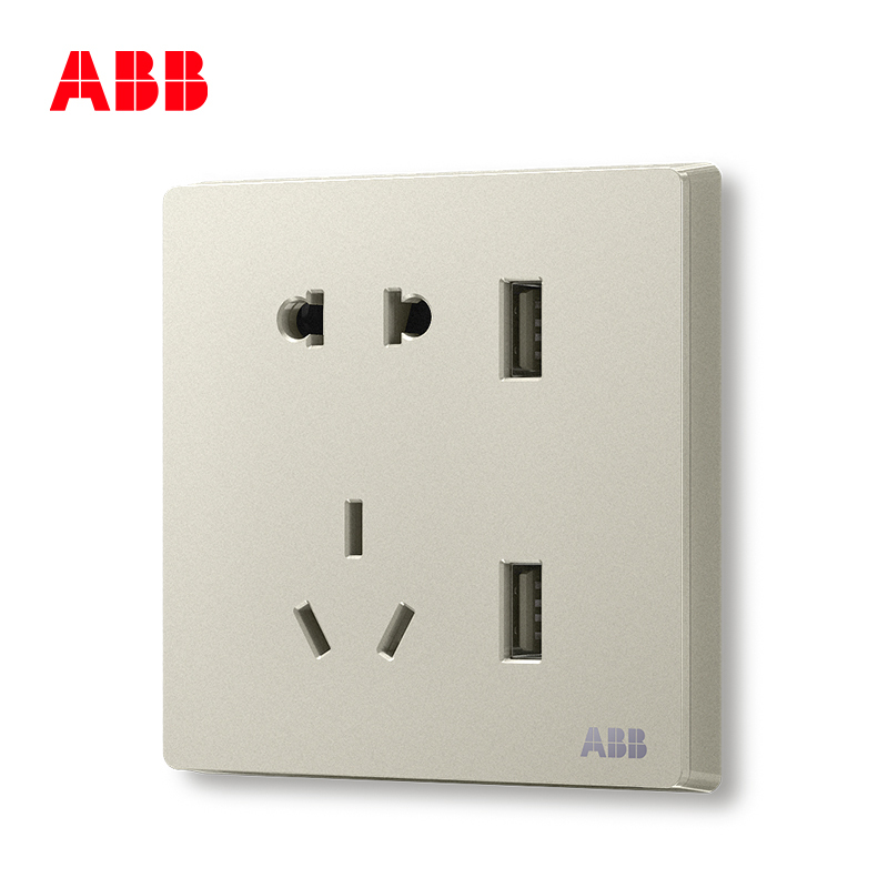 ABB开关插座 轩致无框二位带USB充电中标 二三极插座10AAF293-CS