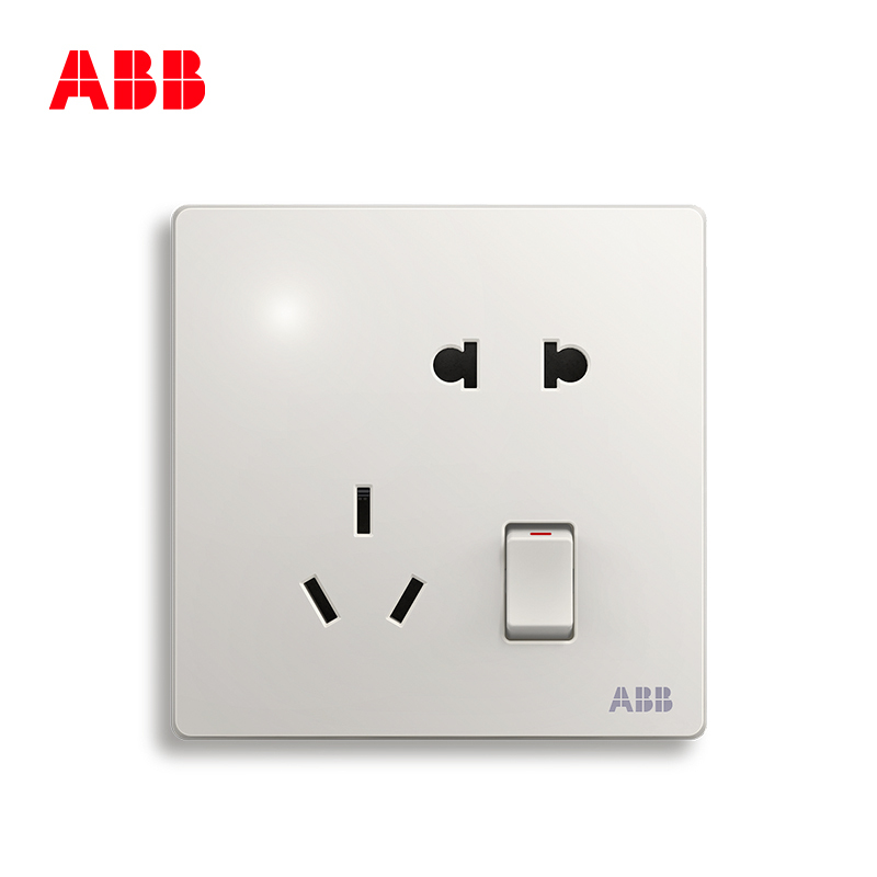 ABB开关插座 轩致无框二位中标带开关带灯 二三极插座10AAF226