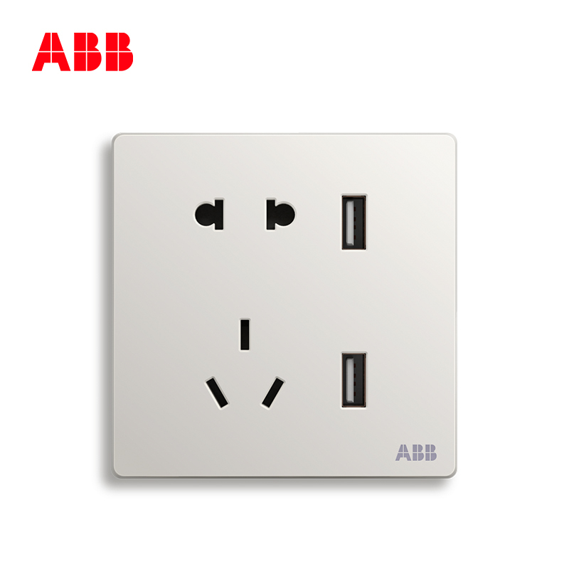 ABB开关插座 轩致无框二位带USB充电中标 二三极插座10AAF293