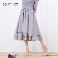 烟花烫2018春季女装蝴蝶结百搭纯色系带长裙半身裙 清淀37100601