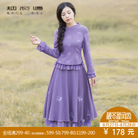 烟花烫2017秋装新品女装百搭复古纯色蕾丝边长款半身裙 潇瑶27014101