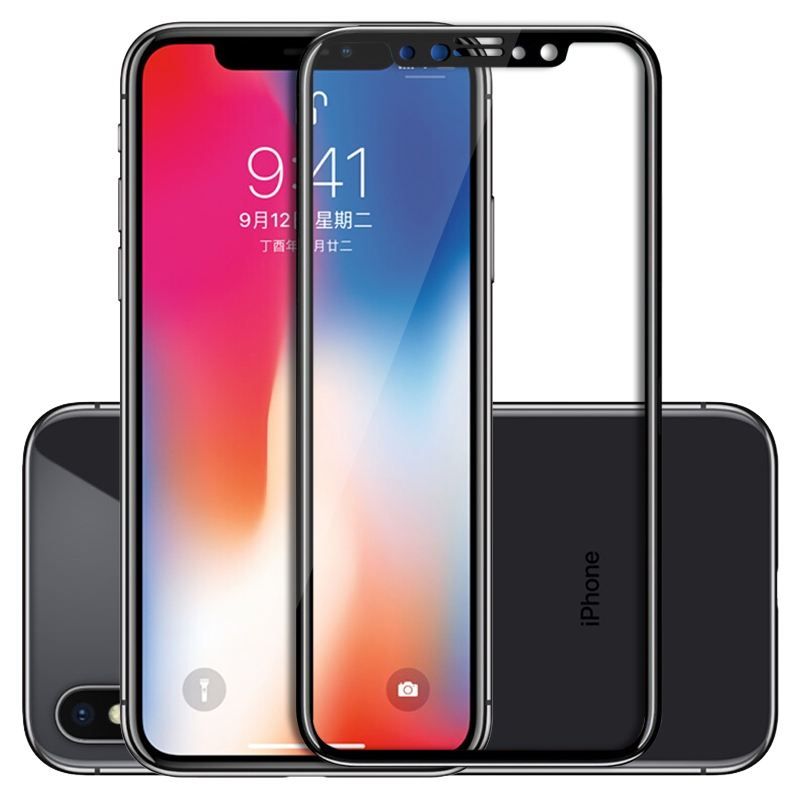 ESCASE苹果X/苹果10钢化膜/手机膜/贴膜 全屏 苹果iPhoneX玻璃膜全覆盖高清防爆防指纹手机贴膜 全屏系黑色