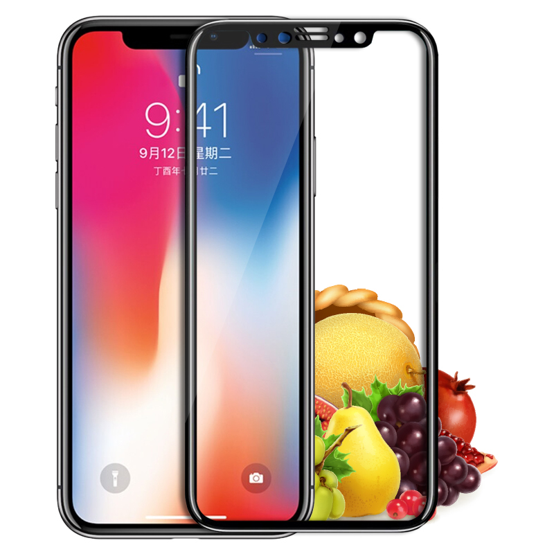ESCASE苹果X/苹果10钢化膜/手机膜/贴膜 全屏 苹果iPhoneX玻璃膜全覆盖高清防爆防指纹手机贴膜 全屏系黑色
