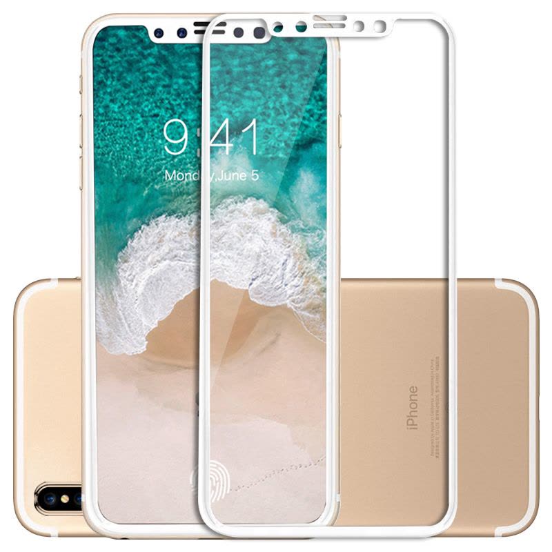 ESCASE iphone苹果X/10手机钢化膜/保护膜/玻璃膜 全屏全覆盖高清防爆防指纹手机贴膜 白色边框图片