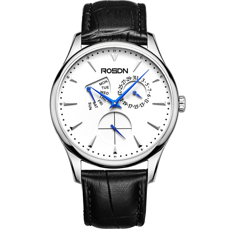 劳士顿rosdn男表时尚潮流男表商务休闲真皮带石英防水手表男3188