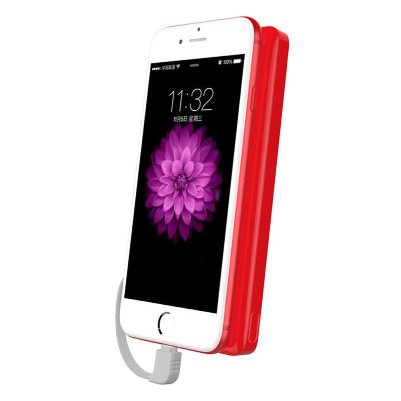 飞利浦 10000mAh 移动电源/充电宝 超薄聚合物 自带苹果线 苹果认证 小巧便携 DLP6100V红色图片