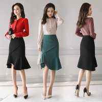 套装/套裙纯色褶皱长袖中长款圆领修身休闲时尚2017年秋季