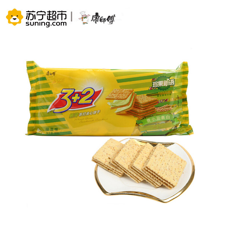 康师傅 3+2胚芽苏打夹心饼干 绿豆味 300g包