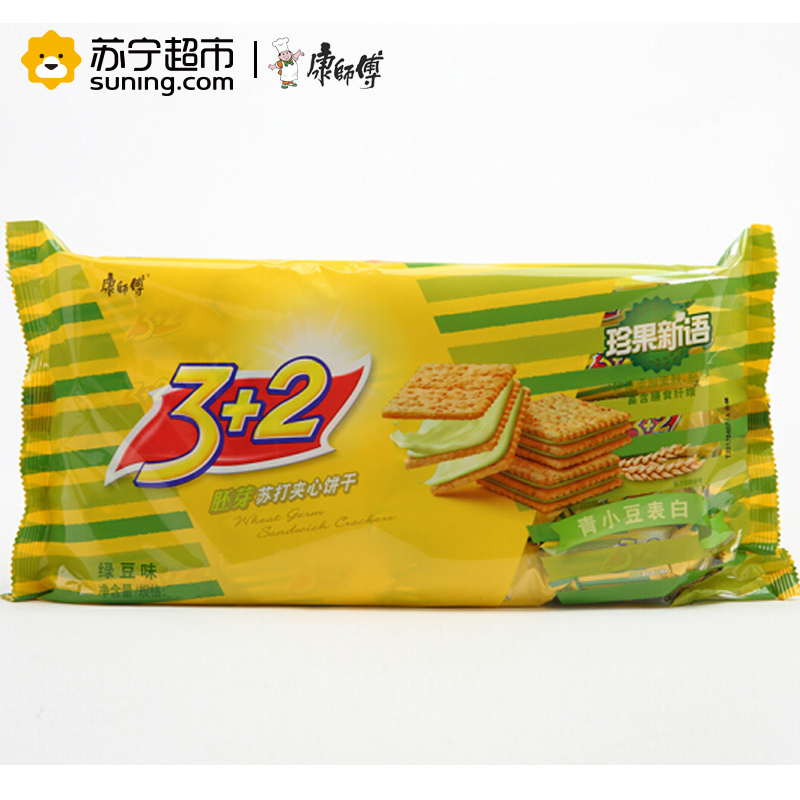 康师傅 3+2胚芽苏打夹心饼干 绿豆味 300g包