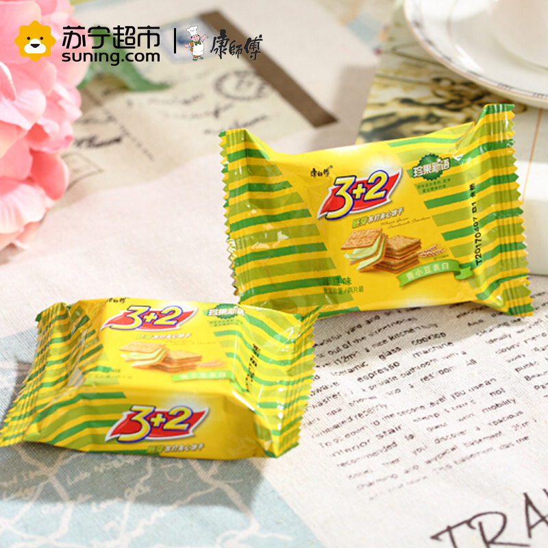 康师傅 3+2胚芽苏打夹心饼干 绿豆味 300g包