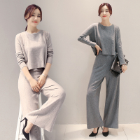 直筒优雅简约长袖纯色2017年秋季圆领套装/套裙