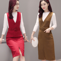 2017年春季韩版百搭甜美时尚套装/套裙长袖纯色上衣+显瘦修