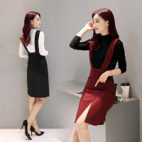 韩版2017年秋季时尚背带裙简约百搭优雅甜美套装/套裙