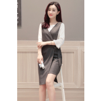 2017年春季时尚潮流韩版百搭套装/套裙七分袖纯色圆领内衣+