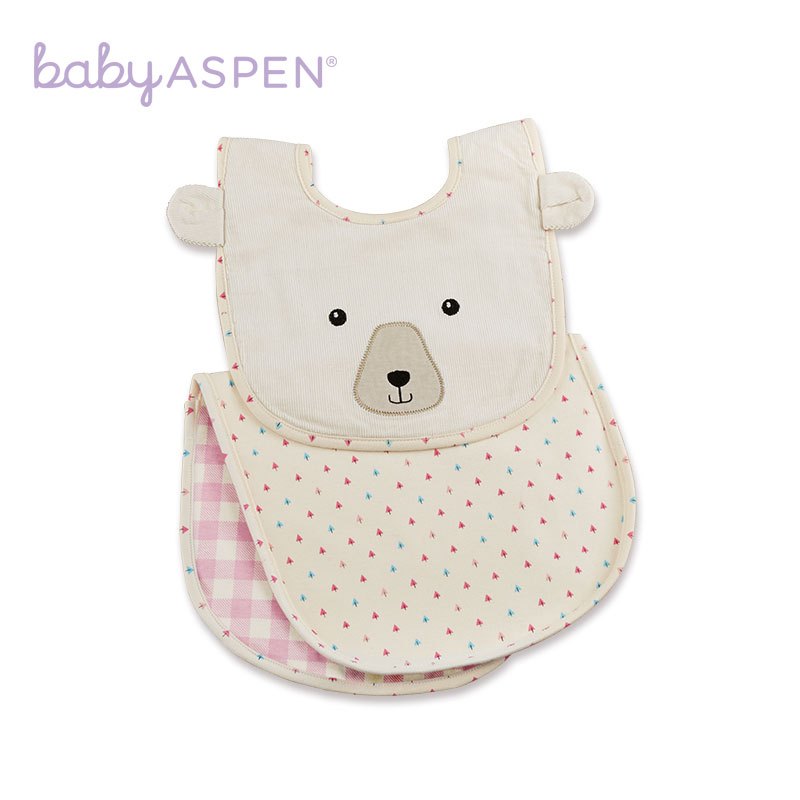 babyaspen 纯棉婴儿小熊围兜和吐奶巾套装