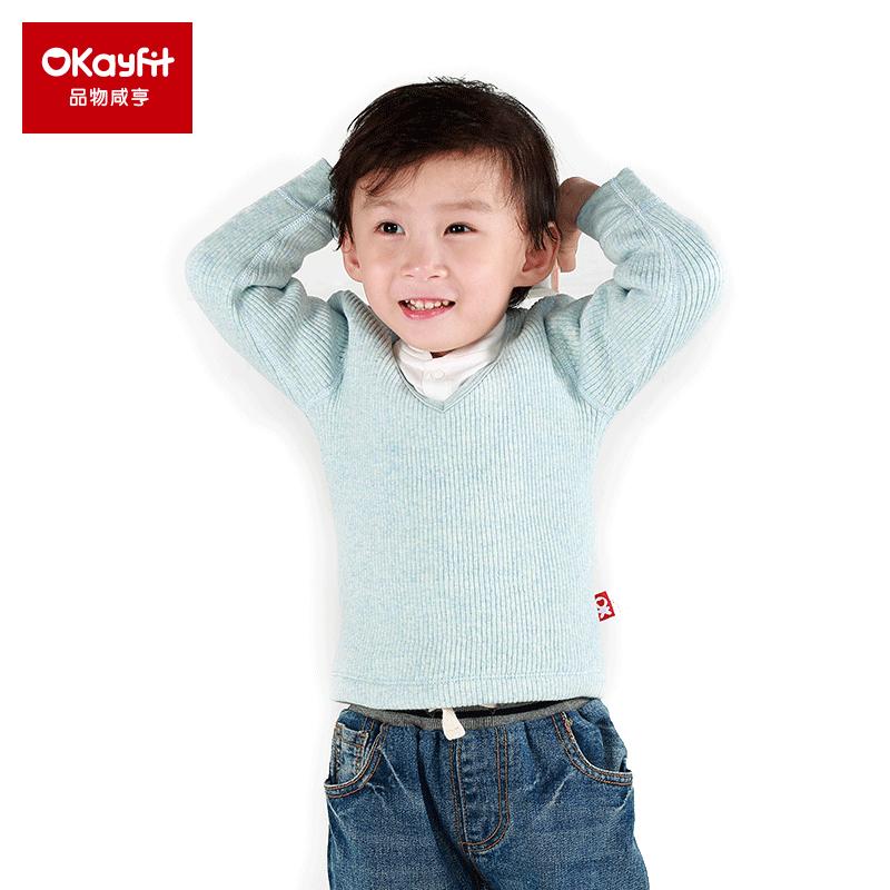 苏宁自营okayfit品物咸亨宝宝内衣秋冬装全棉热能秋冬V领型长袖保暖上衣童装家居服
