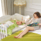 霖贝儿(LINBEBE)至尊系列多功能婴儿床欧式松木床可拼接大床游戏床可调高低档白色儿童床含5cm床垫+绿色床品8件套