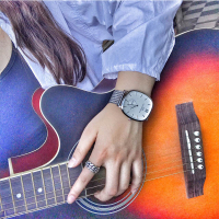 Harry Williams意大利休闲网织带情侣手表一对 HW银色酒桶形情侣手表