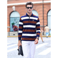 传奇保罗 时尚商务休闲t恤秋冬季新款男士绅士气质条纹长袖polo衫