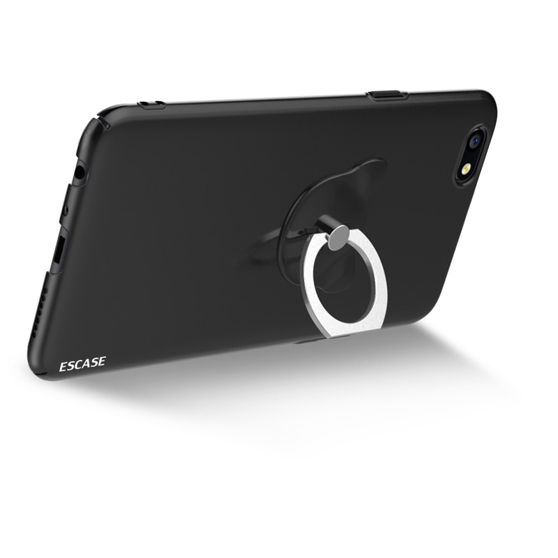 ESCASE OPPO A77手机壳 OPPO手机套 送可拆卸指环扣 全包烤漆肤感保护硬壳（有吊绳孔） 肤感黑