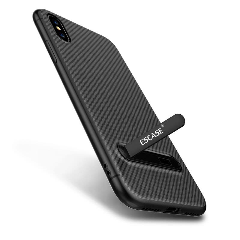 ESCASE 苹果iPhoneX/10手机壳 苹果X/10手机套 5.8英寸碳纤维全包防摔硅胶支架保护套 优雅黑图片