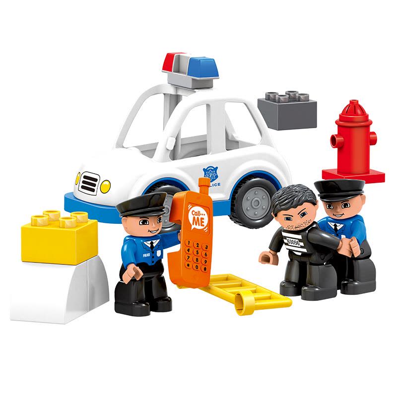 [苏宁易购惠美(HUIMEI)3-6岁城市中心警察厅益智积木玩具95块颗粒早教玩具HM066图片