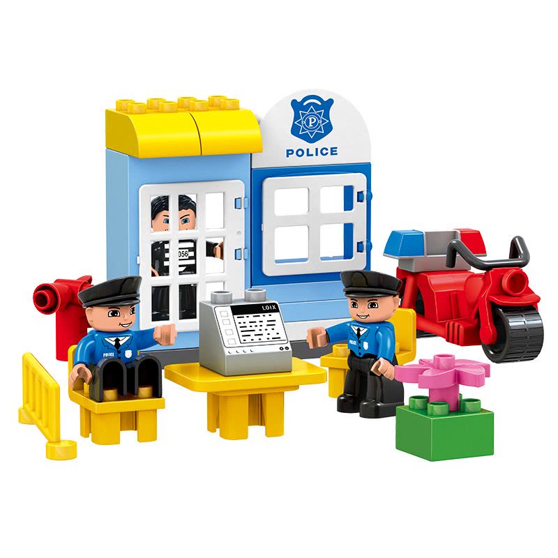 [苏宁易购惠美(HUIMEI)3-6岁城市中心警察厅益智积木玩具95块颗粒早教玩具HM066图片