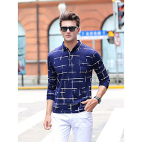 传奇保罗2017 秋冬季款长袖T恤男t恤印花体恤时尚商务POLO打底衫