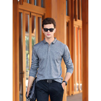 传奇保罗 秋冬季新款男装t恤商务休闲条纹T恤男长袖POLO衫