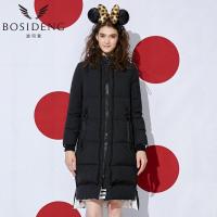波司登迪士尼中长款女士黑色简约欧美时尚羽绒服B1601152