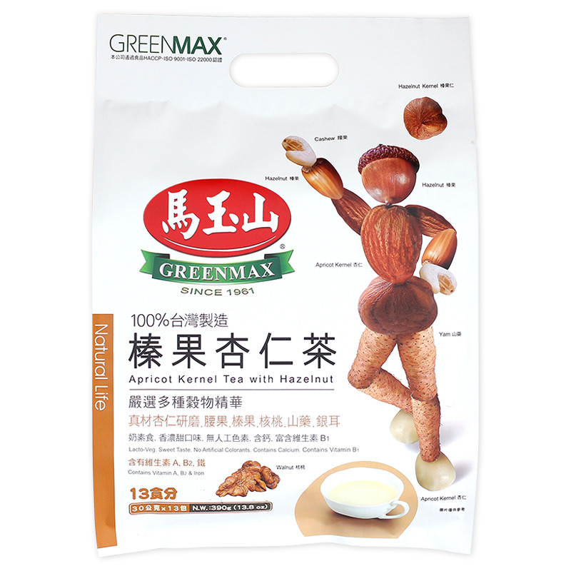 GreenMax 马玉山 榛果杏仁茶30g×13pcs/袋装 台湾进口茶饮 港澳台进口天然粉 进口冲饮