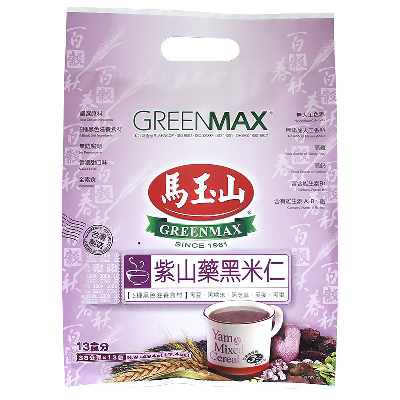 GreenMax 马玉山 紫山药黑米仁38g×13pcs/袋 台湾进口冲饮 五谷