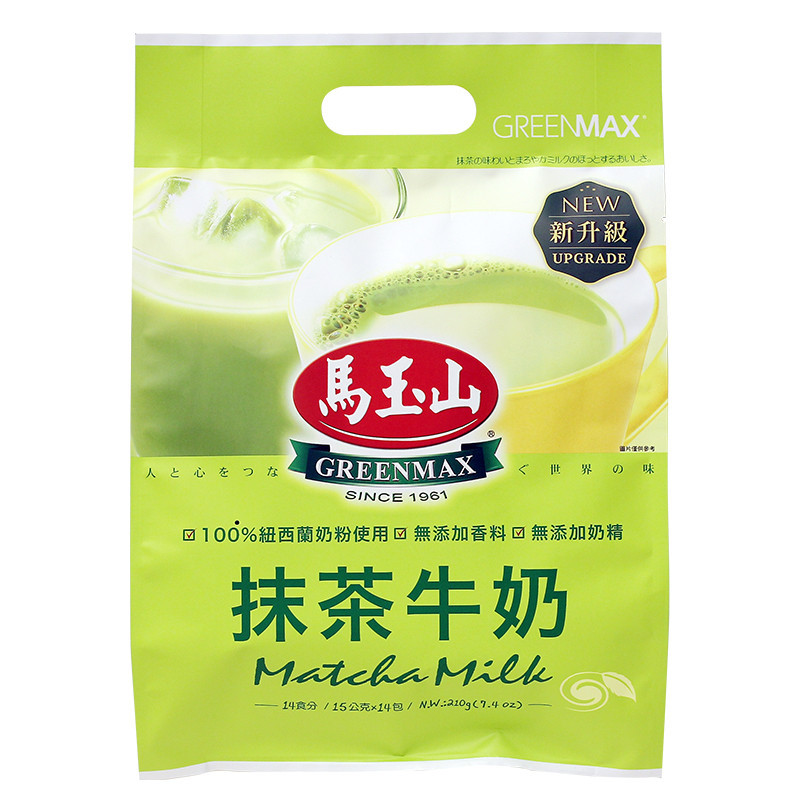 GreenMax 马玉山 抹茶牛奶 15g×14pcs/袋 台湾进口冲饮 抹茶味 袋装抹茶粉