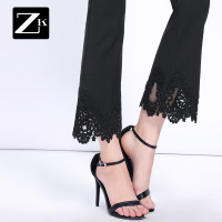 ZARAKARA蕾丝花边黑色微喇叭裤女显瘦九分裤百搭休闲裤2017初秋季新款CB