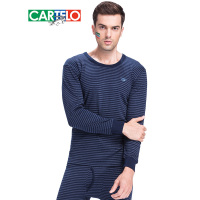 卡帝乐鳄鱼男士保暖套装薄款长袖圆领男秋衣秋裤横条保暖男士内衣CM4085-1
