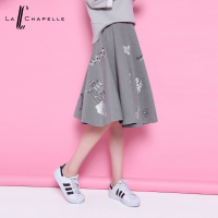 拉夏贝尔2017秋装新款卡通印花A字裙百搭中裙休闲半身裙女 10008386