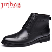 金猴 Jinho简约牛皮 商务休闲 系带短毛绒 冬季保暖男士高帮棉皮鞋8140