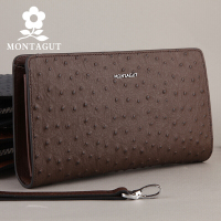 梦特娇/Montagut男士手包男款鸵鸟纹经典时尚真皮手包多功能头层牛皮手拿包
