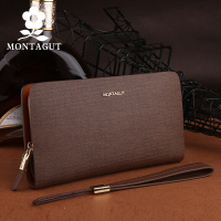 梦特娇/Montagut男式2017新款定型真皮手包商务时尚男士拉链夹包