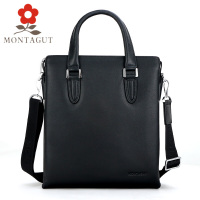 梦特娇/Montagut新款真皮男包男士单肩包商务头层小牛皮手提公文包休闲竖款斜挎包