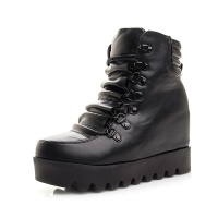 凯蒂尼真皮粗跟系带马丁靴女复古机车鞋英伦风短靴女鞋靴子黑色