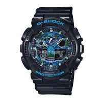 CASIO卡西欧G-SHOCK迷彩蓝时尚防水防震双显运动表男表GA-100