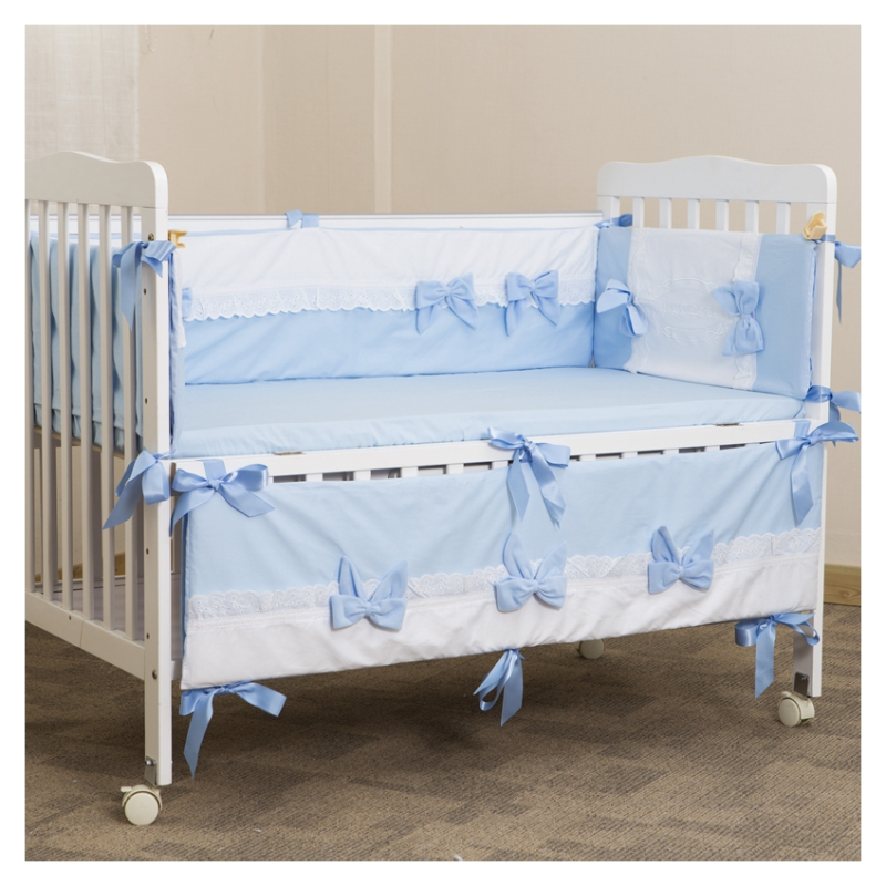 霖贝儿(LINBEBE)婴儿床上用品蝴蝶结四件套精梳棉床围床笠可拆洗宝宝床品