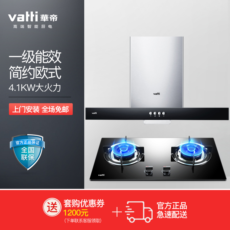 华帝(VATTI)14m³风量一级能效免拆洗 欧式油烟机按键式 油烟机套餐 (天然气/液化气)i11063+i10036
