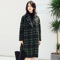 美都汇小香风千鸟格大衣秋季新款女中长款西装领毛呢外套DA1499