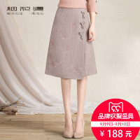 烟花烫2017秋装新款女装气质显瘦修身绣花开叉中长半身裙 情衔3731730