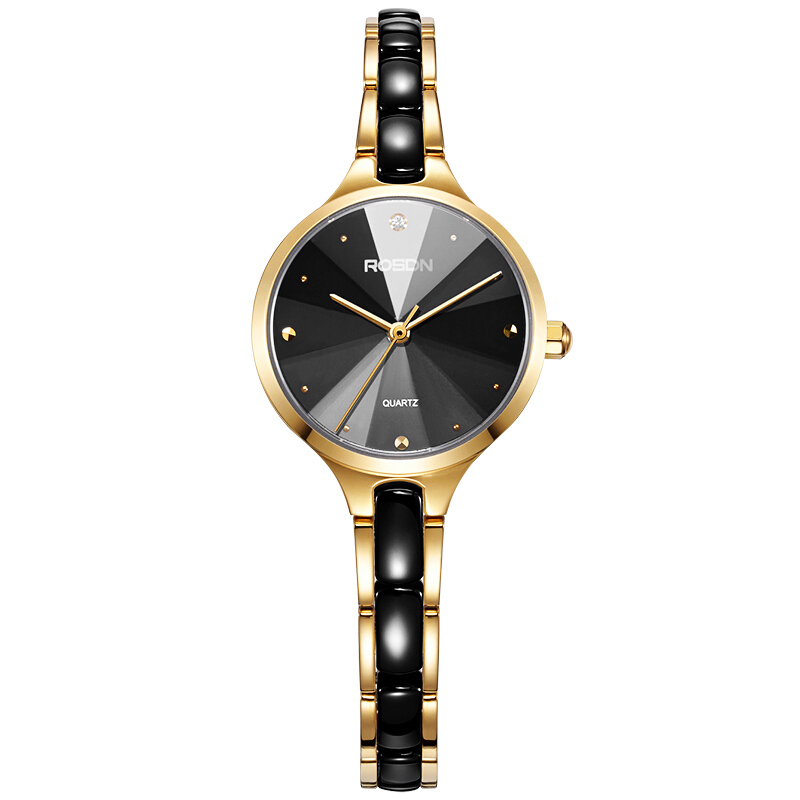 劳士顿(rosdn)女士手表 防水间陶瓷石英手表女式韩版时尚简约女表国产